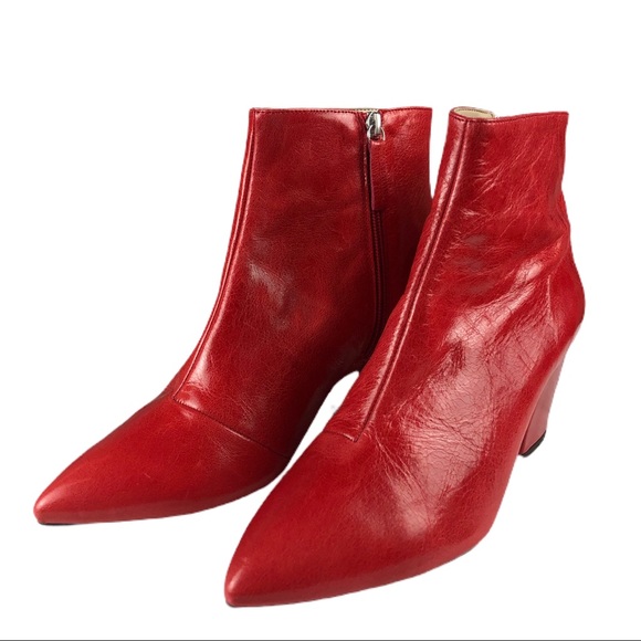 Office London Red Leather Ankle Boots 